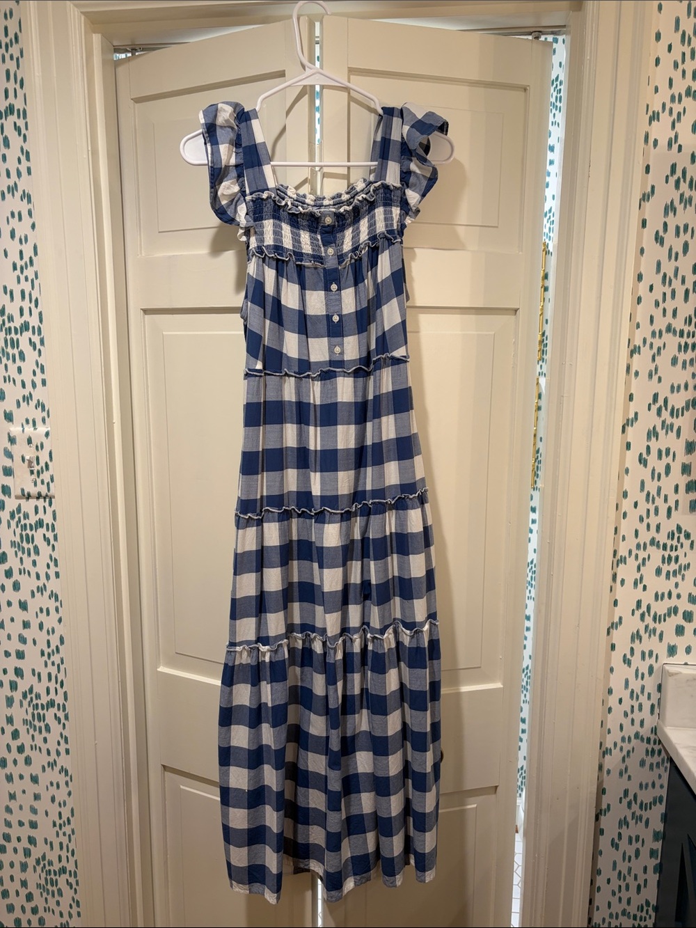 Game Day Blue and White Gingham Tiered Maxi Dress